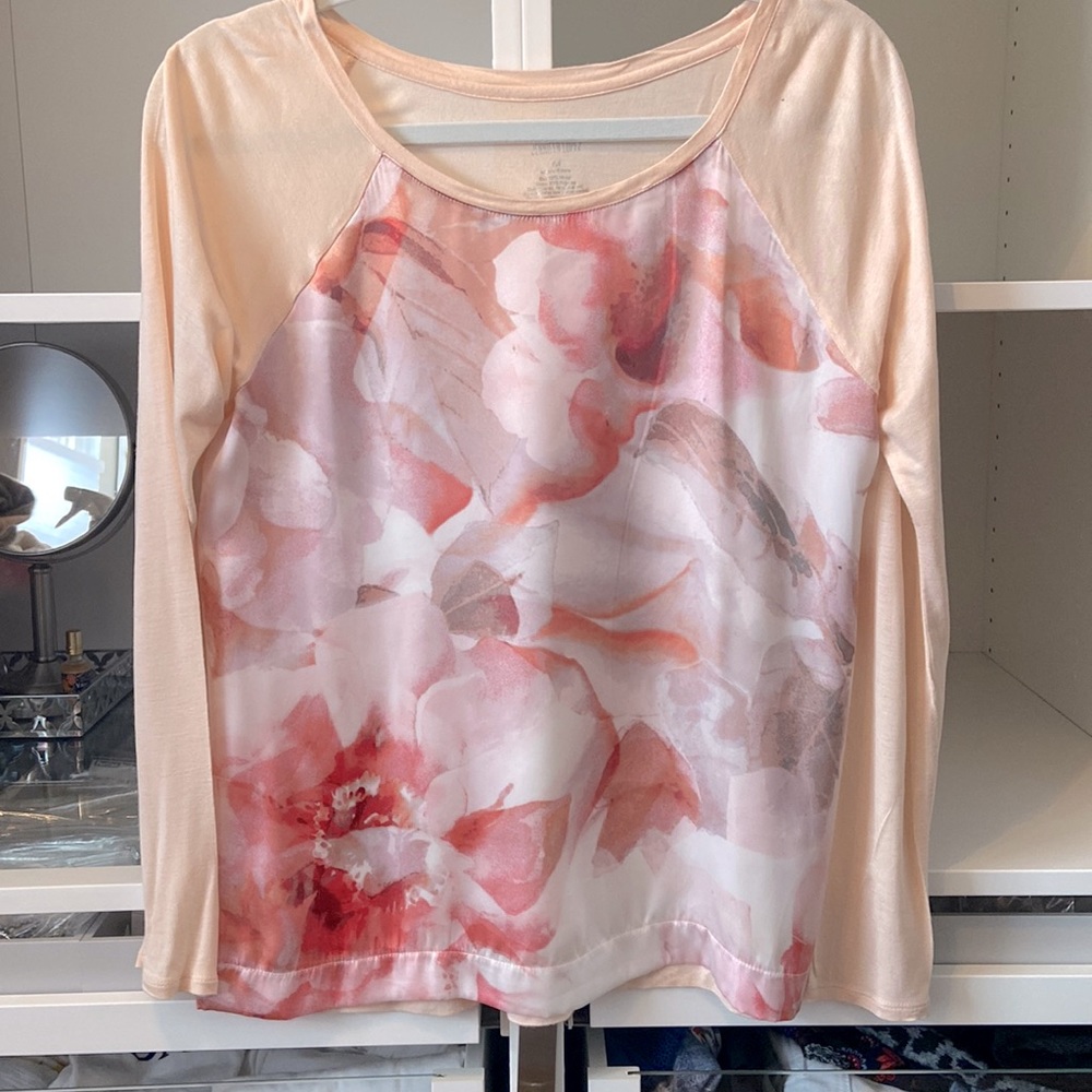 Modern,Floral long sleeve mixed media T-shirt